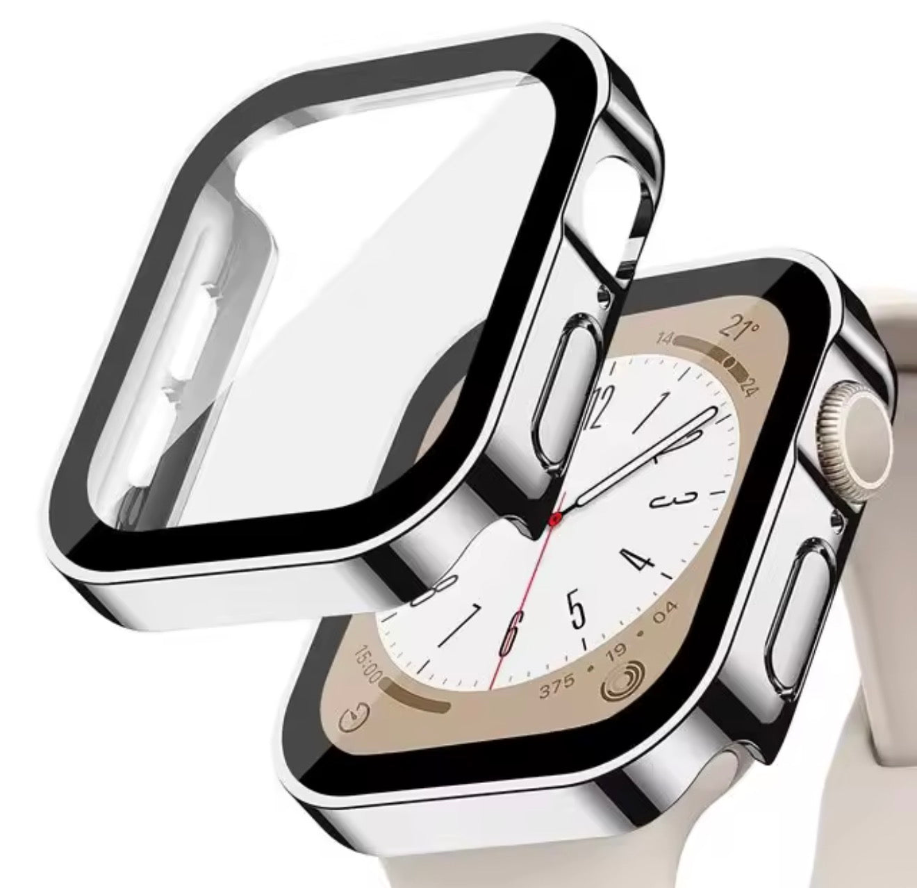 Metallic Apple Watch Covers w/ tempered glass (black, silver, gold)