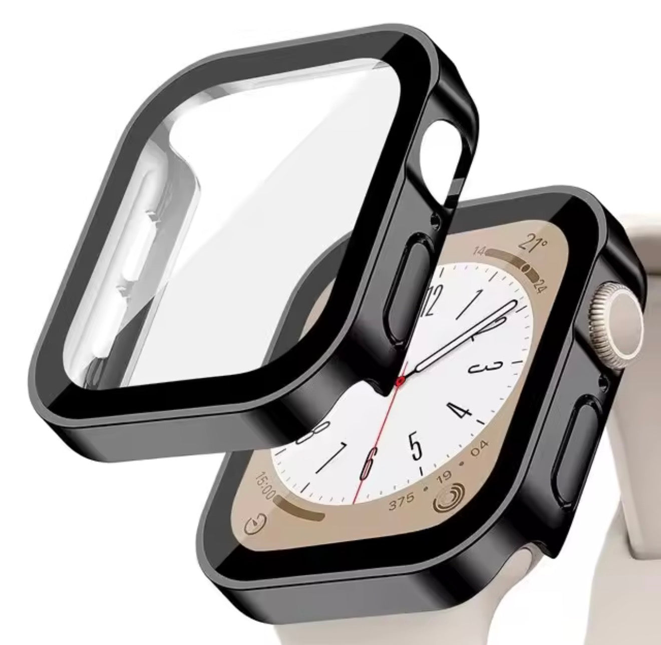 Metallic Apple Watch Covers w/ tempered glass (black, silver, gold)