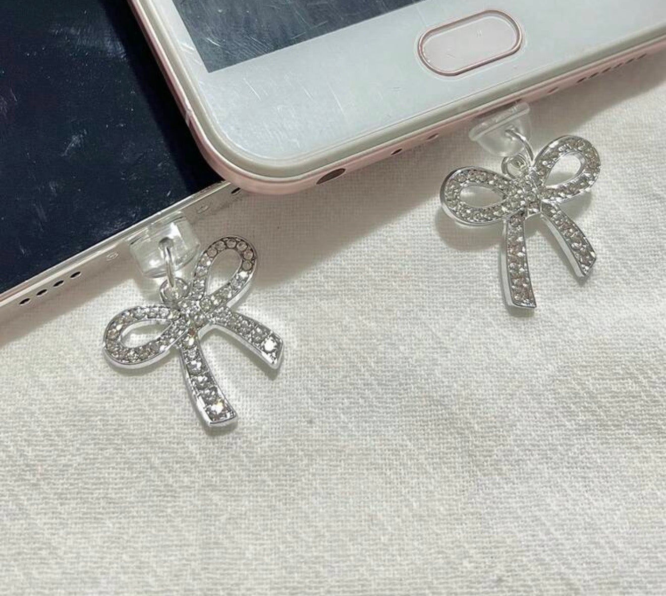 Rhinestone Bow Charging Port Dust Protector