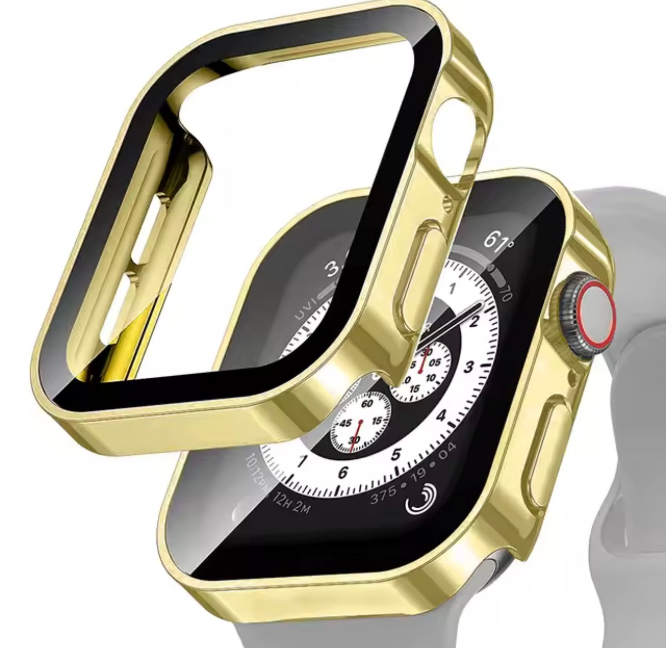 Metallic Apple Watch Covers w/ tempered glass (black, silver, gold)