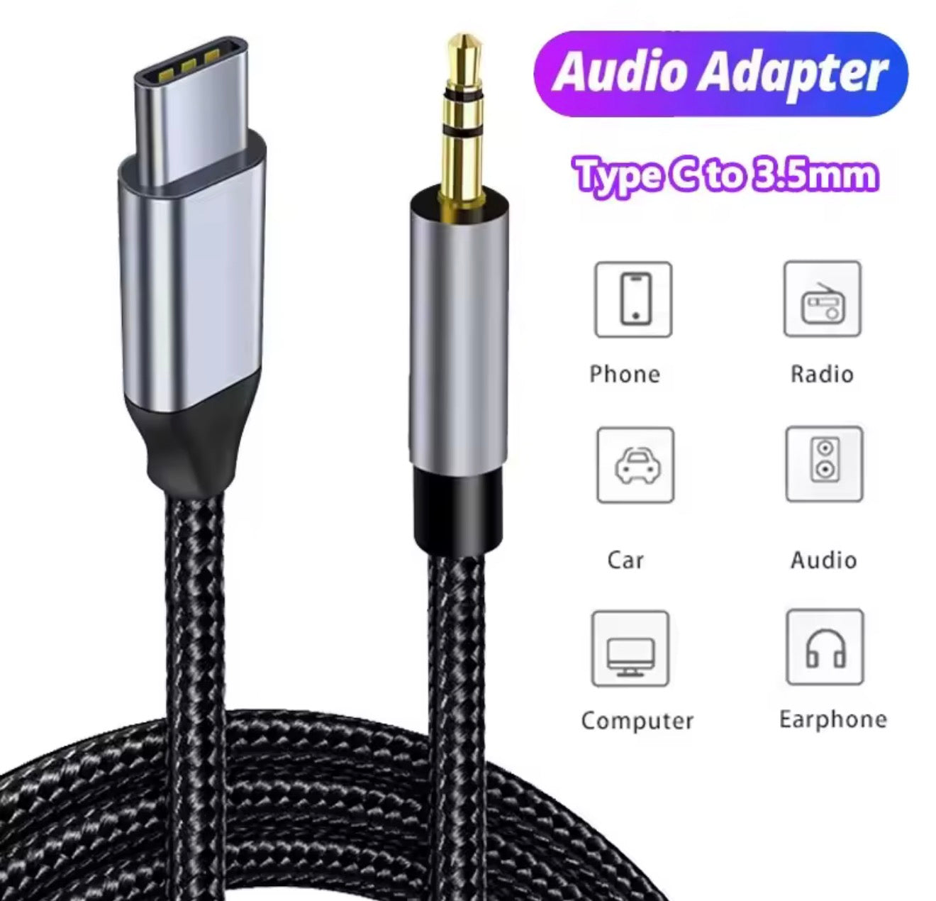Type C Aux Cable (iPhone 15 & androids/samsung)