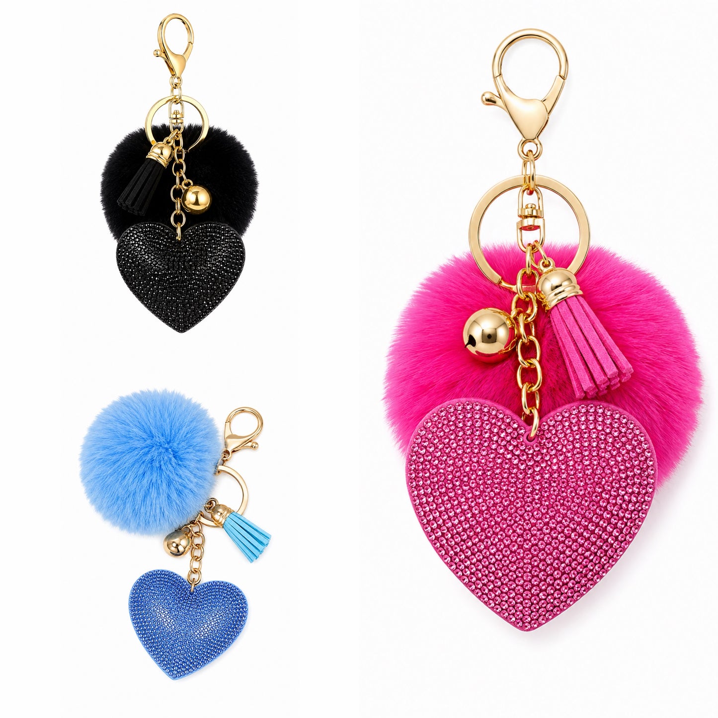 Heart Keychain with Fluffy Pom