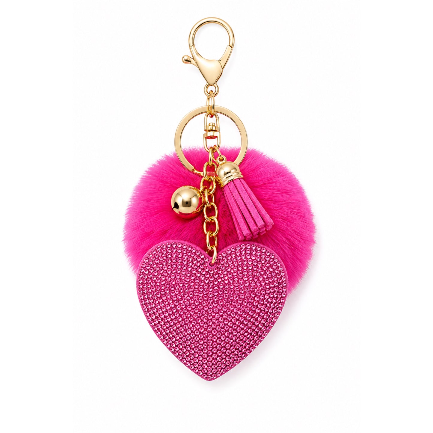 Heart Keychain with Fluffy Pom