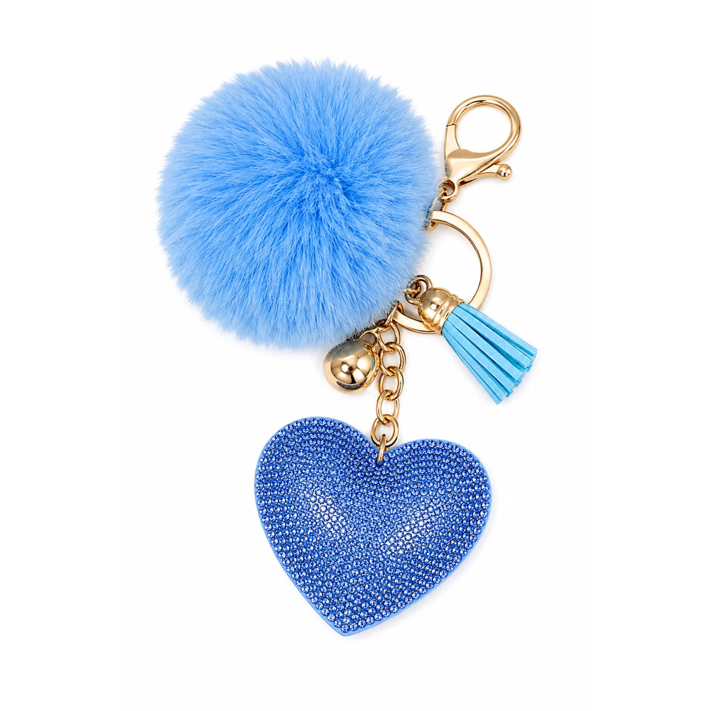 Heart Keychain with Fluffy Pom
