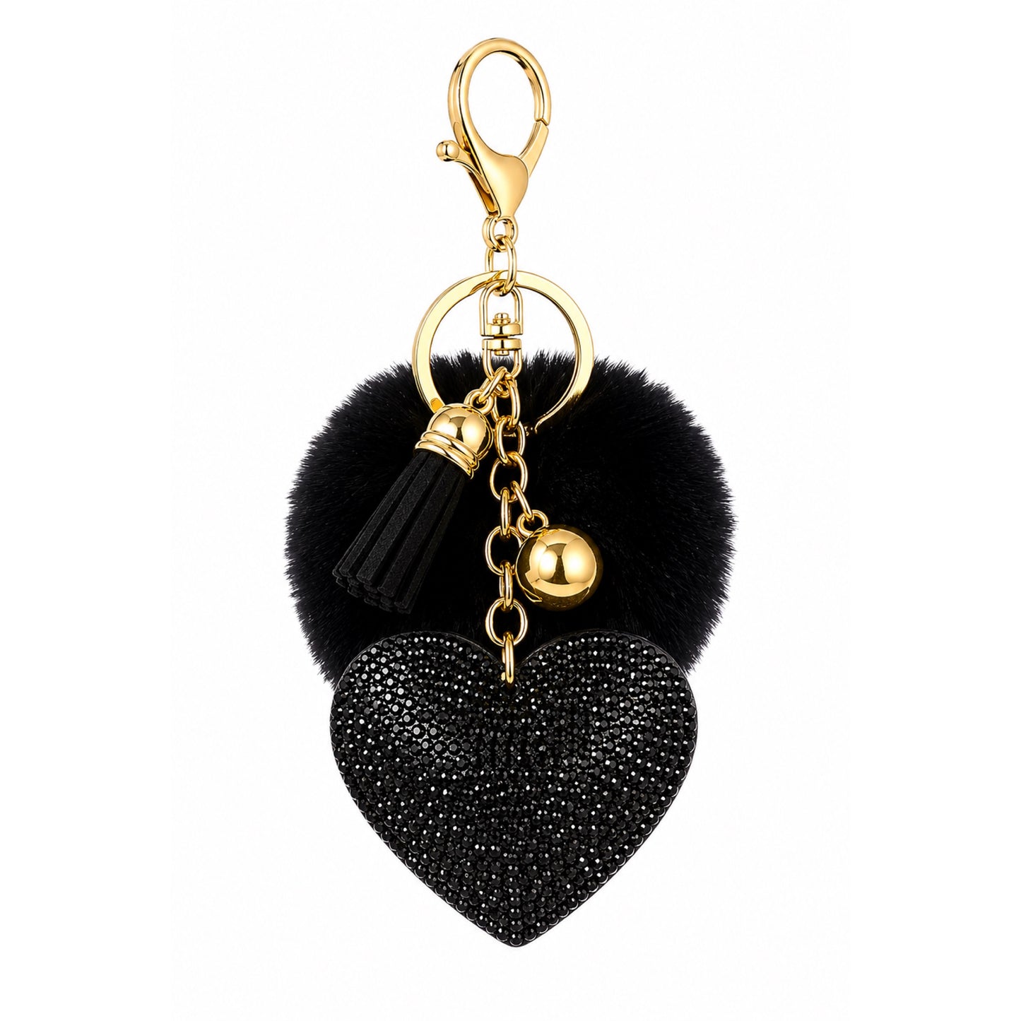 Heart Keychain with Fluffy Pom